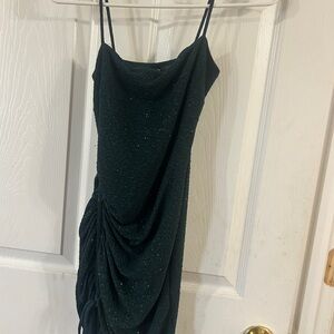 Black Sparkle Ruched Slip Dress